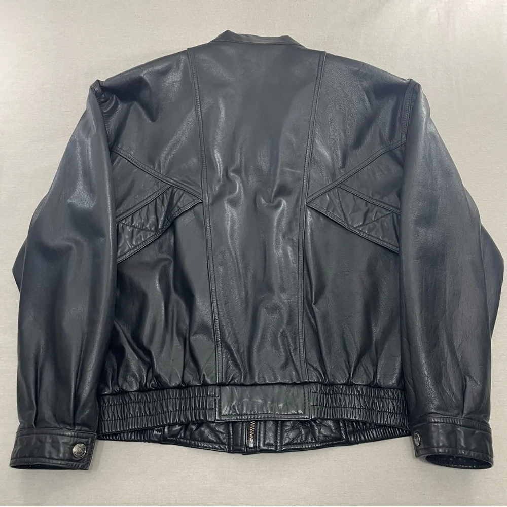 Wilsons Leather Motorcycle Jacket Vintage Black Leather Biker Bomber Jacket XL - Picture 11 of 15